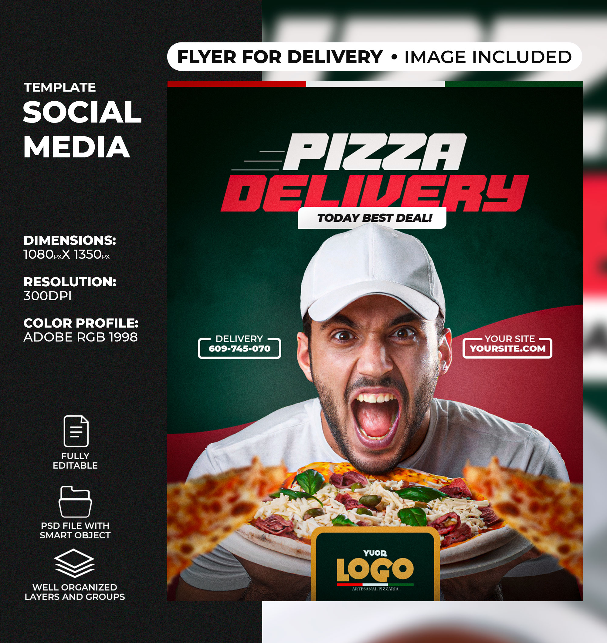 PSD food menu and delicious pizza for social media
