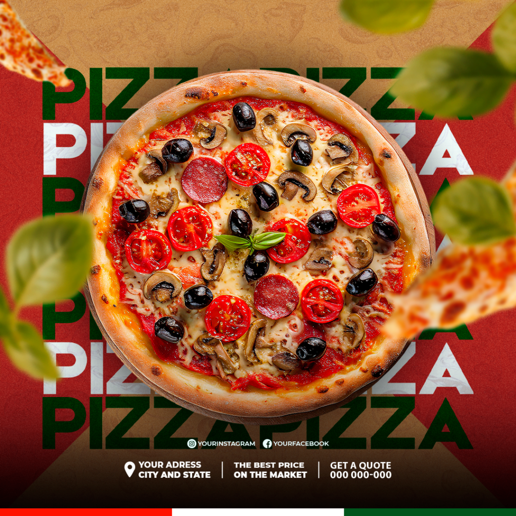 food menu and delicious pizza social media banner or instagram post template
